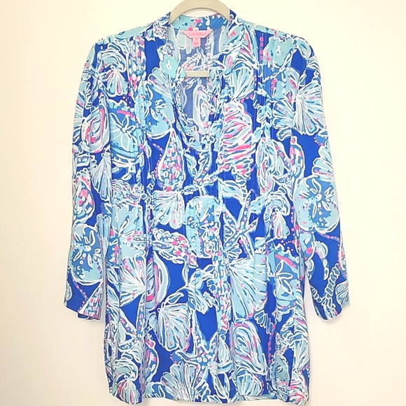 Lilly Pulitzer Preppy Dylan Tunic multi palm beach pop over blouse Size Medium - Picture 16 of 16